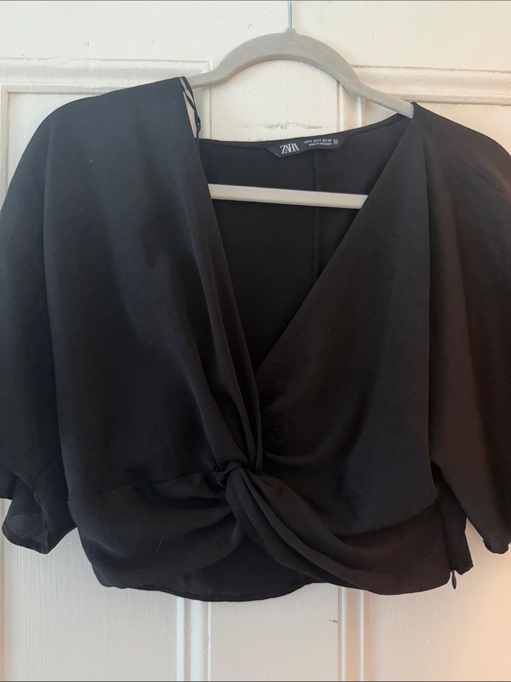 Zara Black Twist-Front V-Neck Blouse